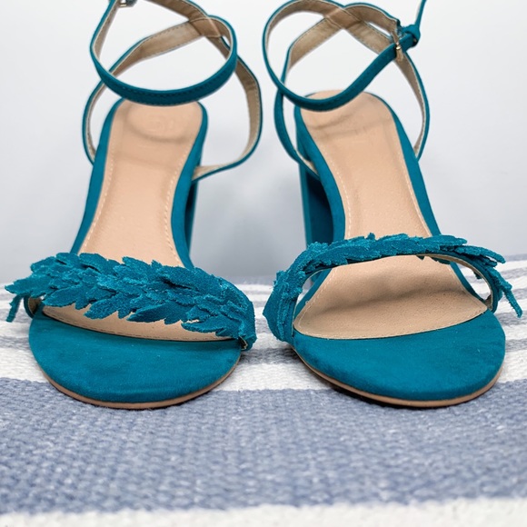 dark teal block heels